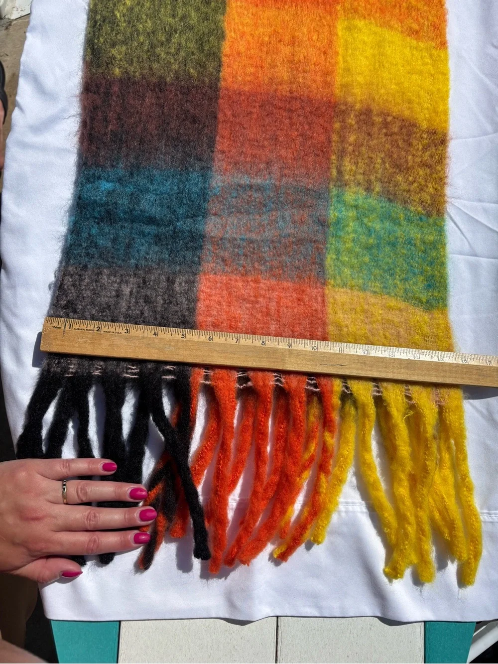 Thick Plush Multicolor Plaid Scarf or Wrap with fringe detail